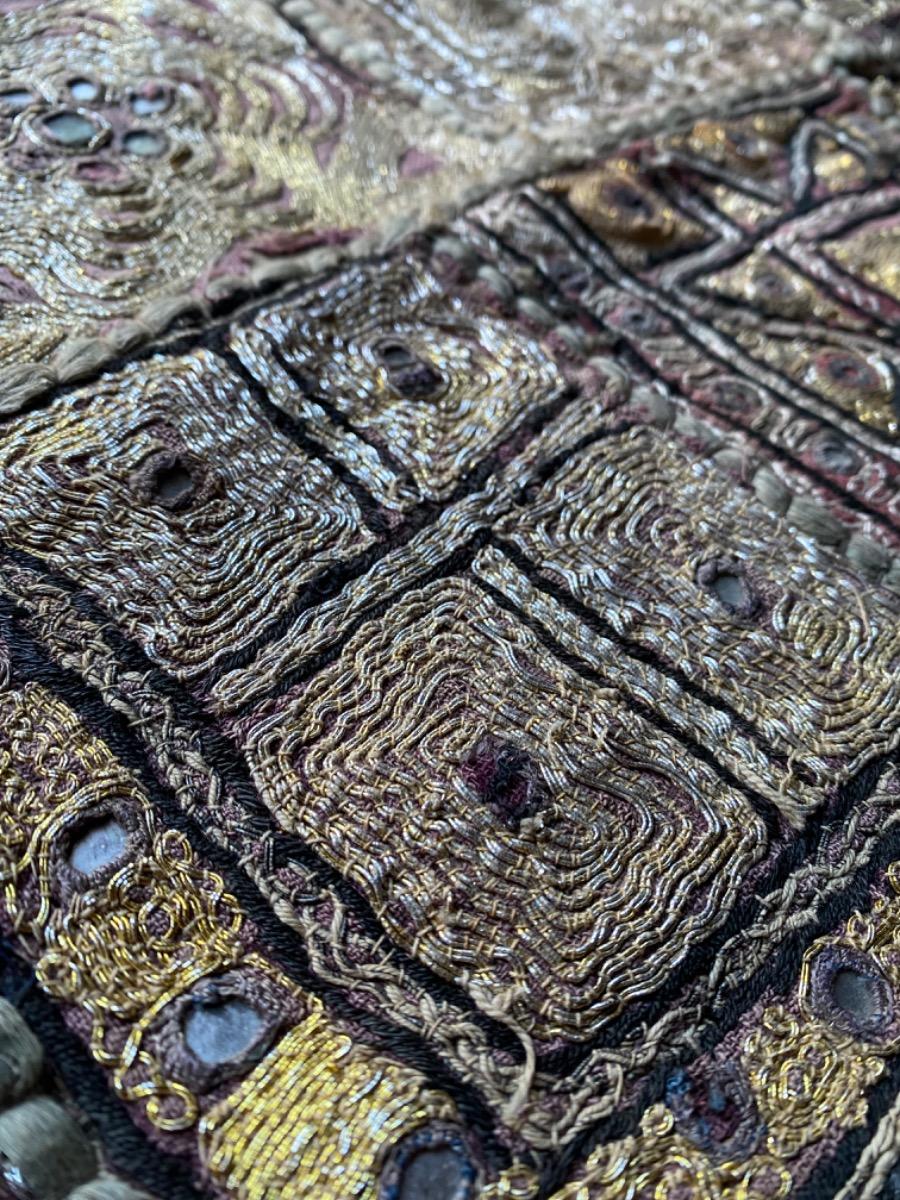 Large Banjara Zardozi embroidery patchwork tapestry with silver- and goldthread India ca 1930
