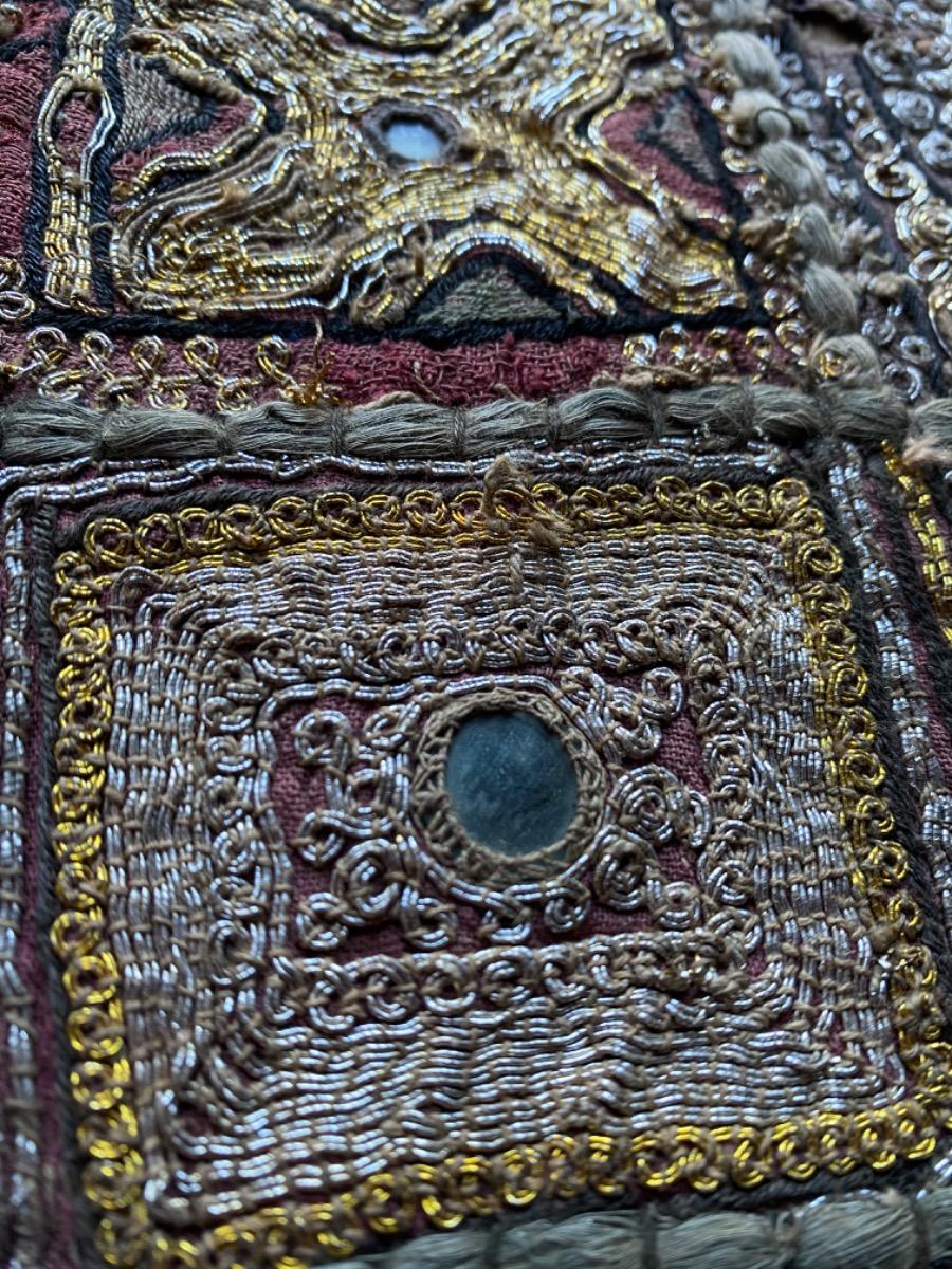 Large Banjara Zardozi embroidery patchwork tapestry with silver- and goldthread India ca 1930