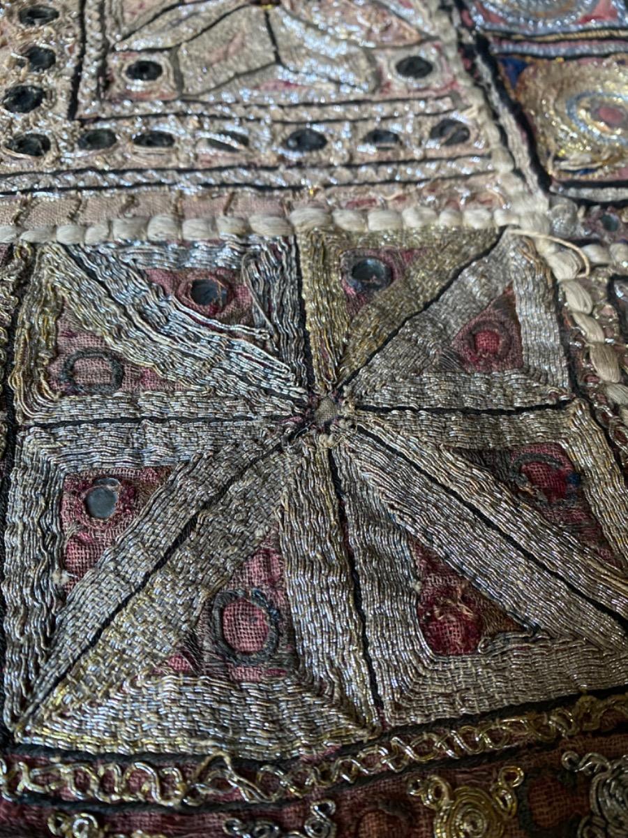 Large Banjara Zardozi embroidery patchwork tapestry with silver- and goldthread India ca 1930