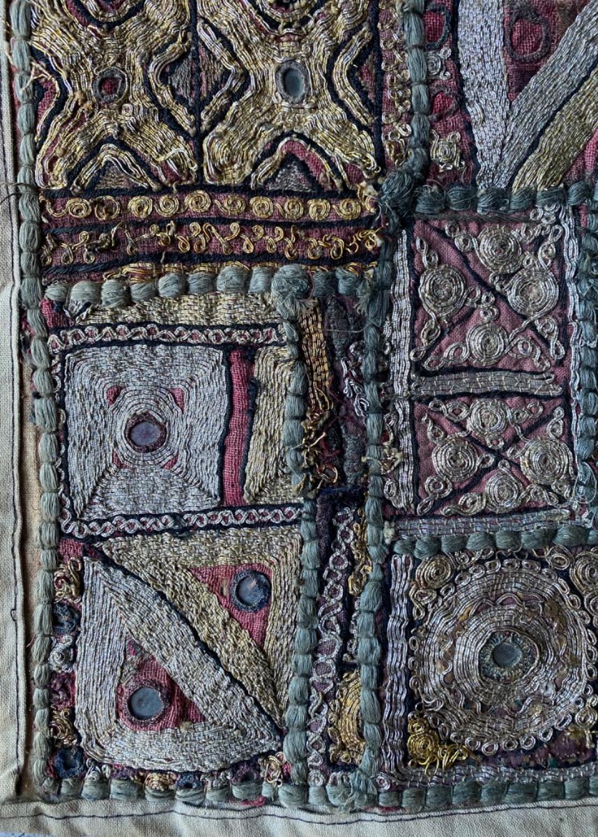 Large Banjara Zardozi embroidery patchwork tapestry with silver- and goldthread India ca 1930