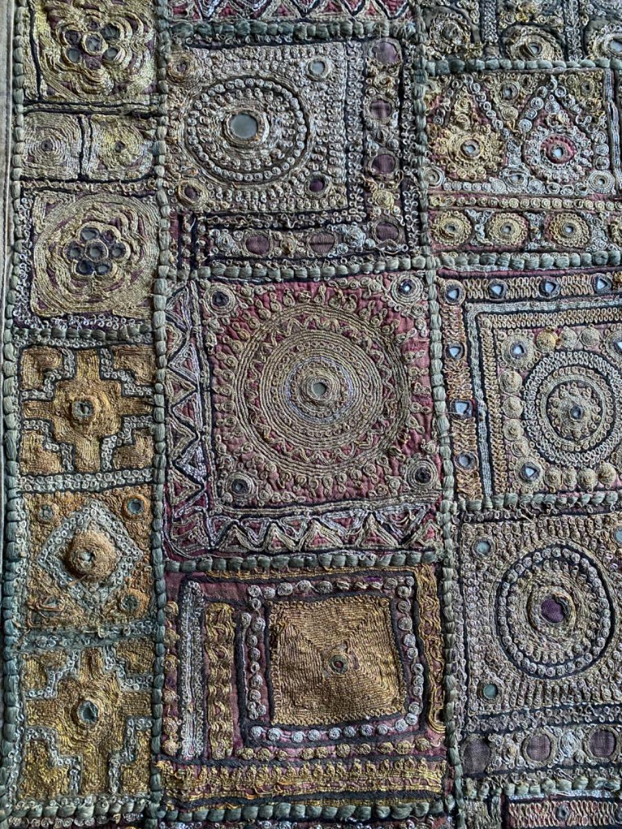 Large Banjara Zardozi embroidery patchwork tapestry with silver- and goldthread India ca 1930