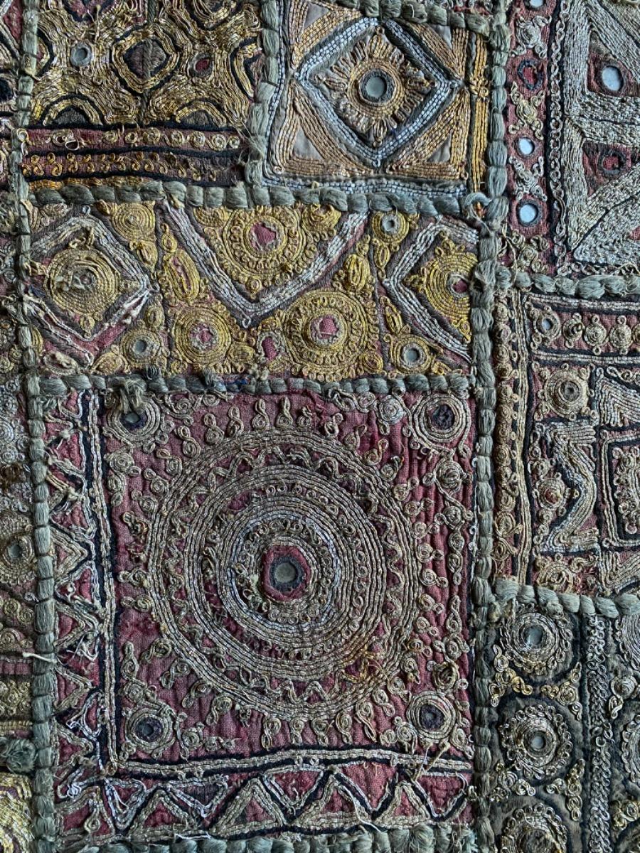 Large Banjara Zardozi embroidery patchwork tapestry with silver- and goldthread India ca 1930