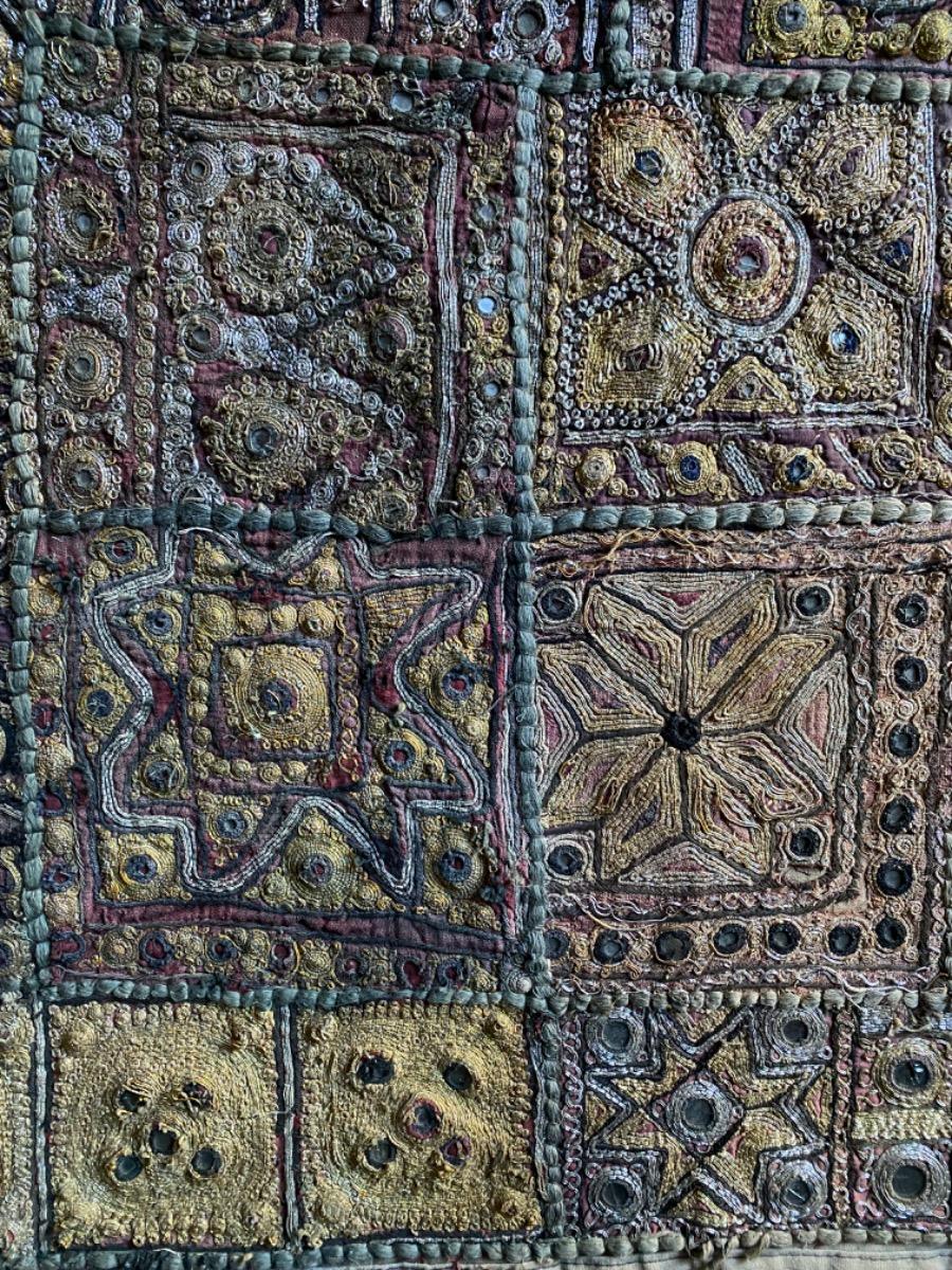 Large Banjara Zardozi embroidery patchwork tapestry with silver- and goldthread India ca 1930