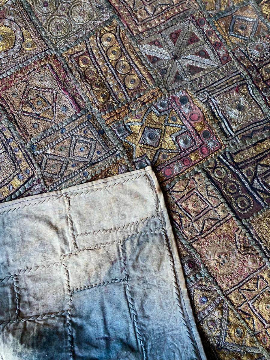 Large Banjara Zardozi embroidery patchwork tapestry with silver- and goldthread India ca 1930
