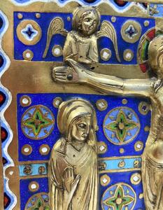 Limoges style Haute Epoque Ojer enameled crucifixion plaque