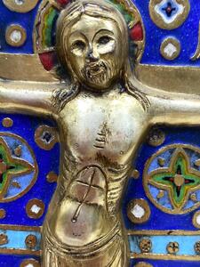 Limoges style Haute Epoque Ojer enameled crucifixion plaque