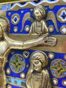 Limoges style Haute Epoque Ojer enameled crucifixion plaque