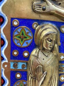 Limoges style Haute Epoque Ojer enameled crucifixion plaque