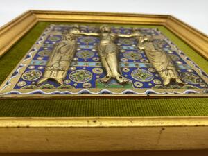 Limoges style Haute Epoque Ojer enameled crucifixion plaque