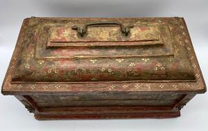 Rare 17th century small Tibetan painted wooden chest 