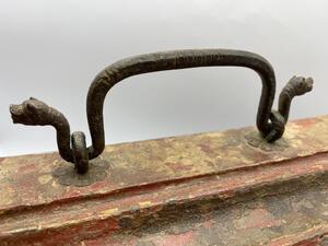 Rare 17th century small Tibetan painted wooden chest 