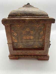 Rare 17th century small Tibetan painted wooden chest 