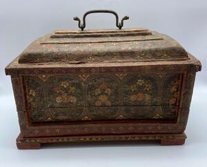 Rare 17th century small Tibetan painted wooden chest 