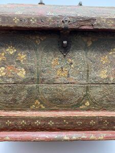 Rare 17th century small Tibetan painted wooden chest 