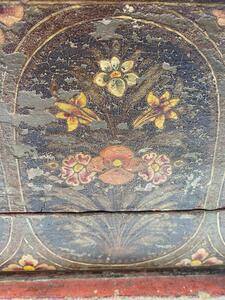Rare 17th century small Tibetan painted wooden chest 