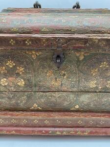 Rare 17th century small Tibetan painted wooden chest 