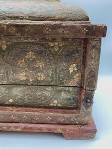 Rare 17th century small Tibetan painted wooden chest 
