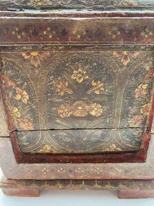 Rare 17th century small Tibetan painted wooden chest 