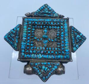 XIX century Tibetan mandala shaped silver Gau 