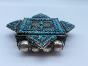 XIX century Tibetan mandala shaped silver Gau 