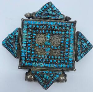 XIX century Tibetan mandala shaped silver Gau 
