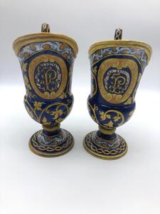 Antique Italian majolica pitchers with a monogram 