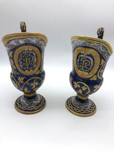 Antique Italian majolica pitchers with a monogram 