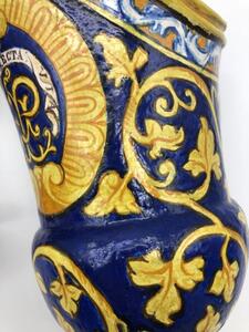 Antique Italian majolica pitchers with a monogram 