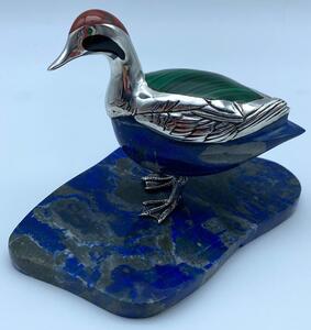 Lapis Lazali silver carving of a duck with base 