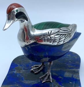 Lapis Lazali silver carving of a duck with base 