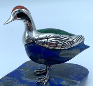 Lapis Lazali silver carving of a duck with base 