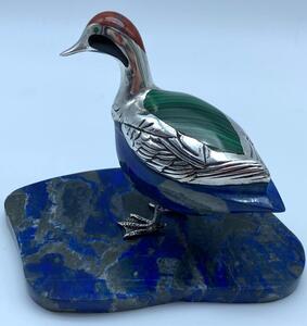 Lapis Lazali silver carving of a duck with base 