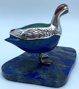 Lapis Lazali silver carving of a duck with base 
