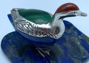 Lapis Lazali silver carving of a duck with base 