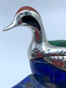 Lapis Lazali silver carving of a duck with base 