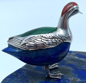 Lapis Lazali silver carving of a duck with base 