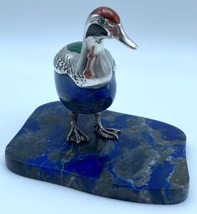 Lapis Lazali silver carving of a duck with base 