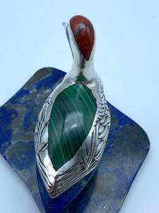 Lapis Lazali silver carving of a duck with base 