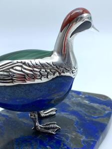 Lapis Lazali silver carving of a duck with base 