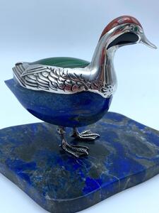 Lapis Lazali silver carving of a duck with base 