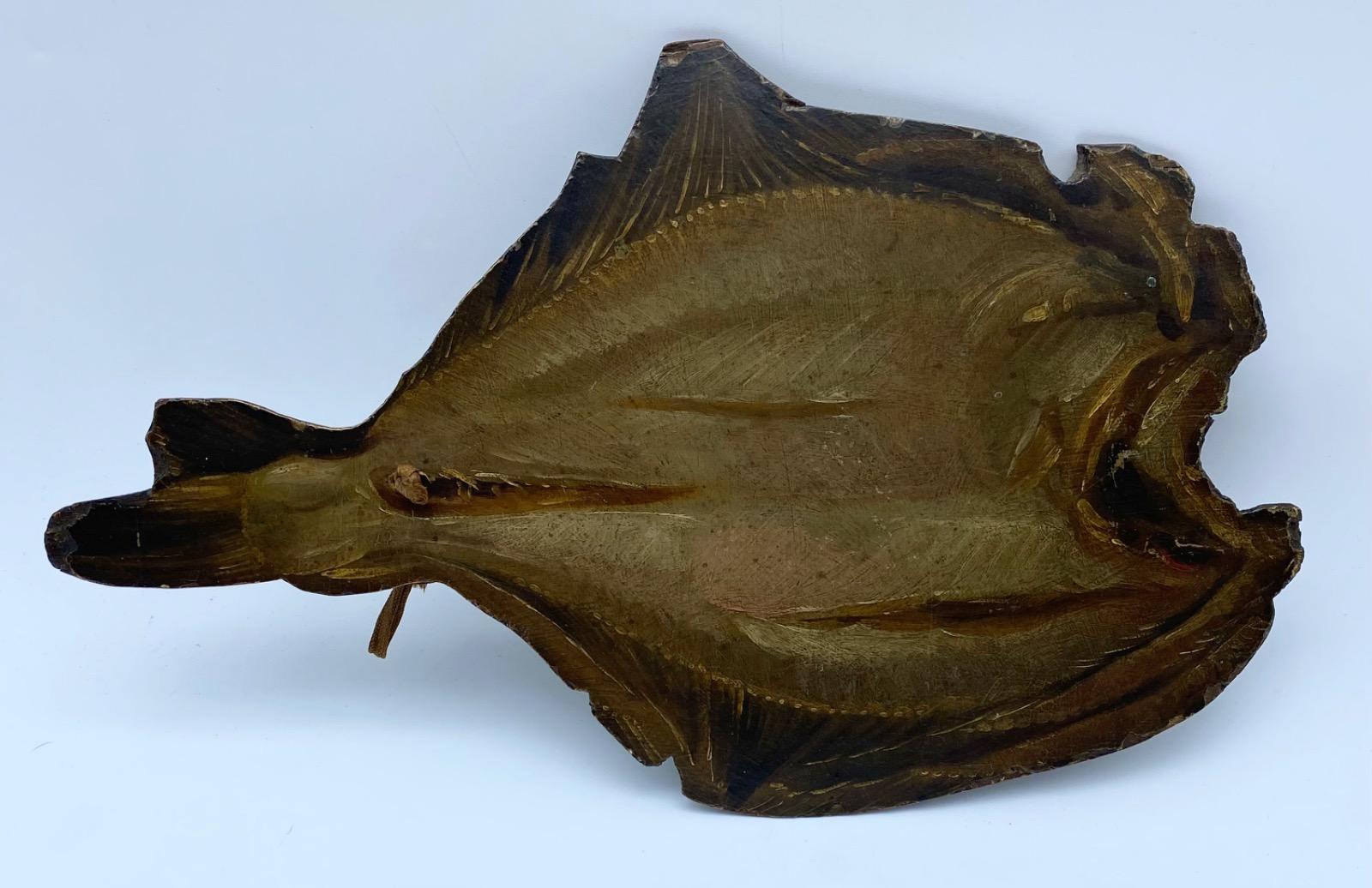 Rare XIX century antique Dutch Folk Art profile fish painting on fish shaped panel 