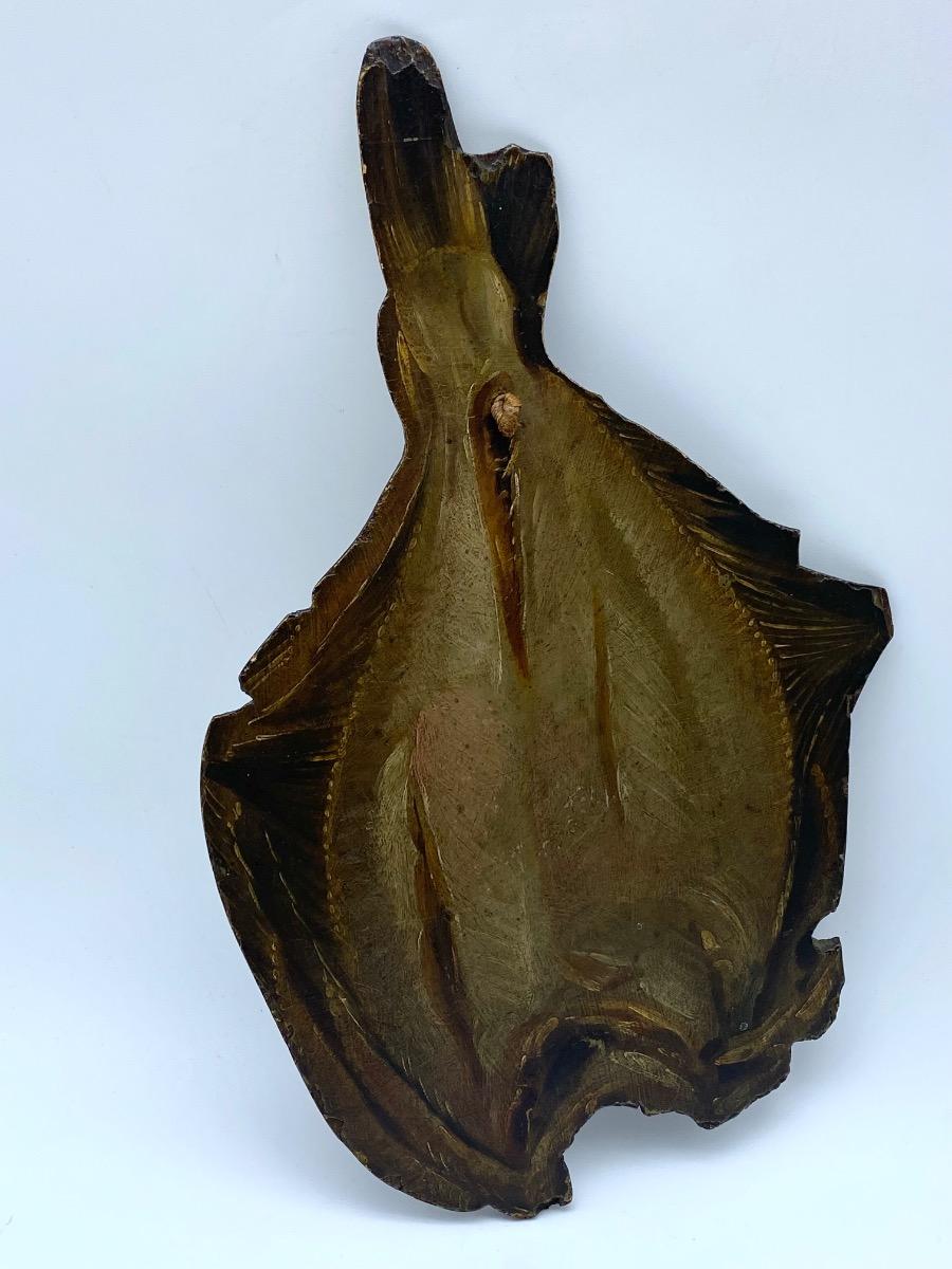 Rare XIX century antique Dutch Folk Art profile fish painting on fish shaped panel 