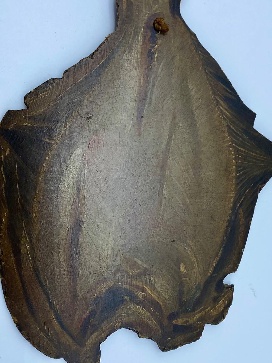 Rare XIX century antique Dutch Folk Art profile fish painting on fish shaped panel 