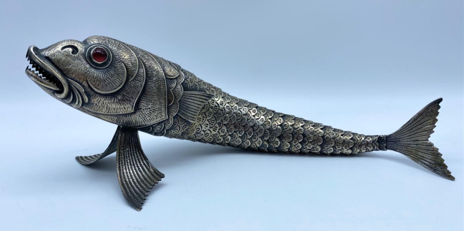 Spanish silver or plated articulated fish with teeth 