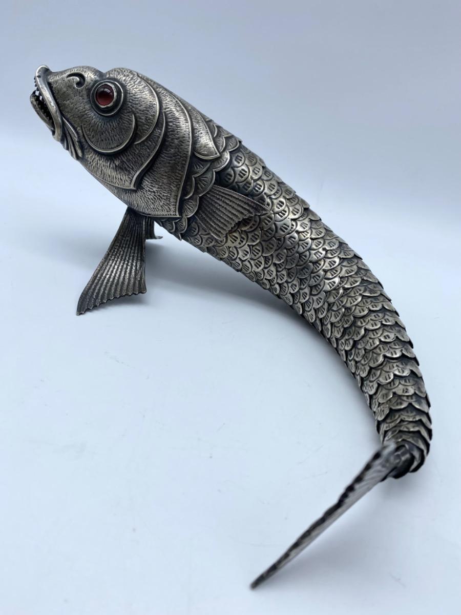 Spanish silver or plated articulated fish with teeth 