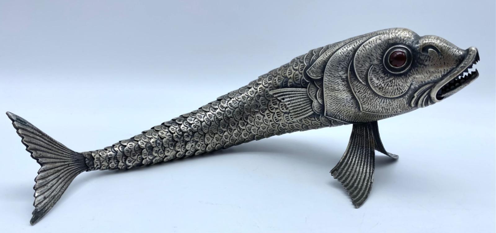 Spanish silver or plated articulated fish with teeth 