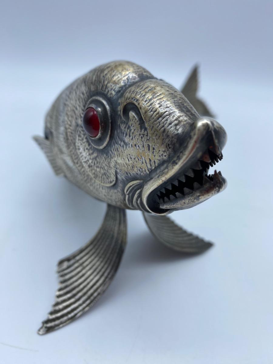 Spanish silver or plated articulated fish with teeth 