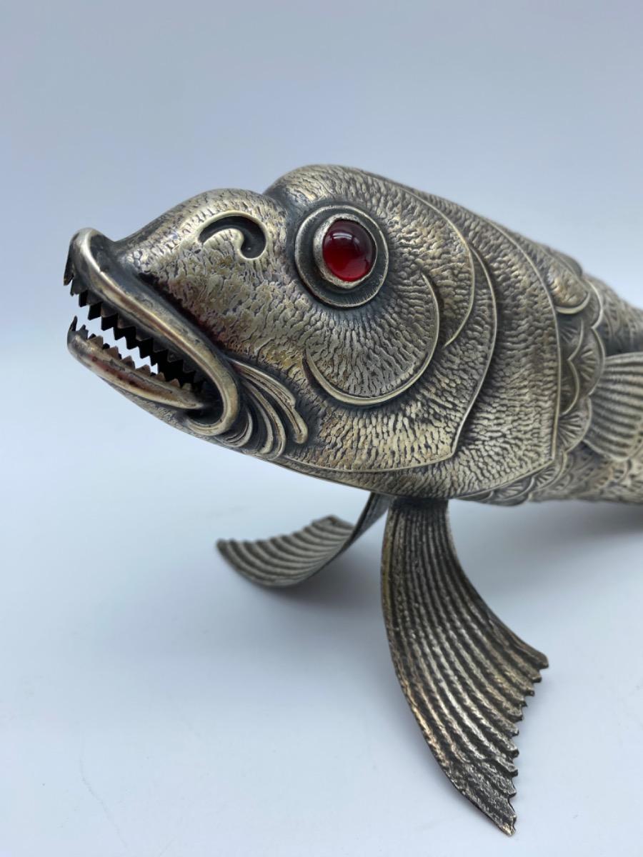 Spanish silver or plated articulated fish with teeth 