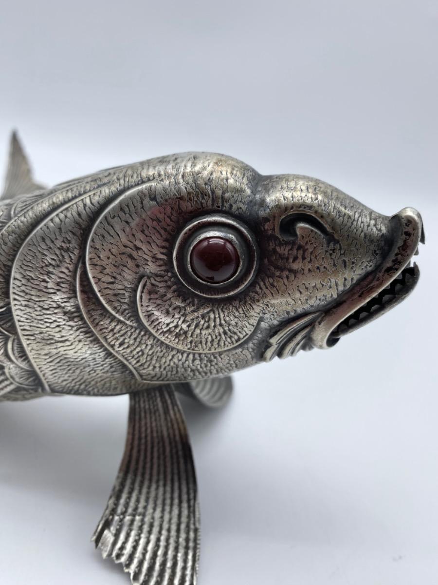Spanish silver or plated articulated fish with teeth 