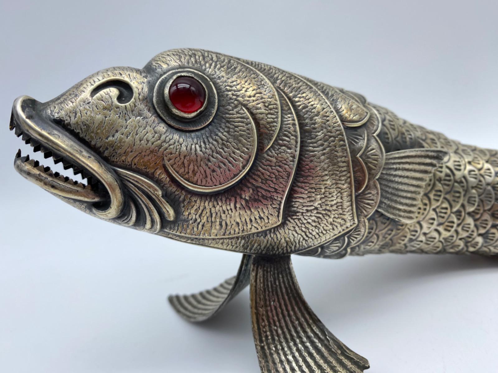 Spanish silver or plated articulated fish with teeth 